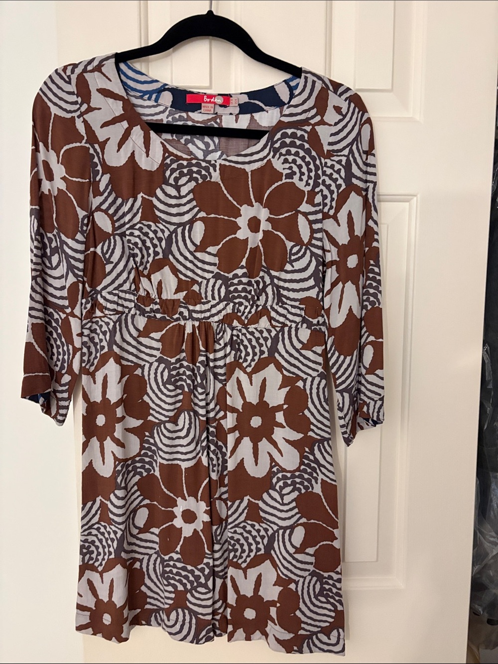 Boden Brown and White Floral Empire-Waist Dress